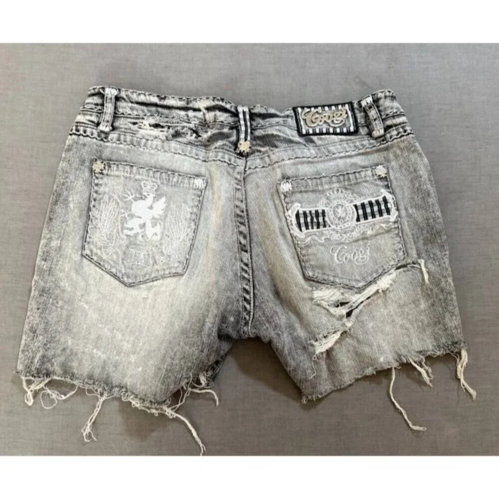 Coogi Cut Off Shorts Womens 32 Gray Denim Raw Hem Button Ladies.‎